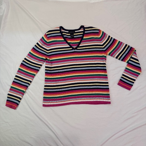 Raffaella Bright Striped V-Neck Sweater – Size Large - Picture 1 of 6